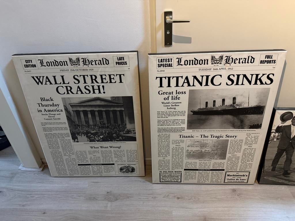 Schilderij print op canvas - Wall Street Crash & Titanic, Gebruikt, Ophalen of Verzenden, Print, 75 tot 100 cm
