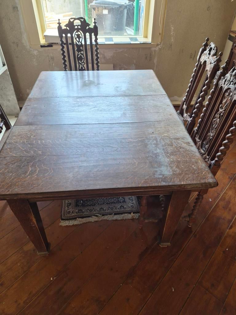 Antieke eikenhouten eettafel met uitschuiffunctie, Antiek en Kunst, Antiek | Meubels | Tafels, Ophalen of Verzenden