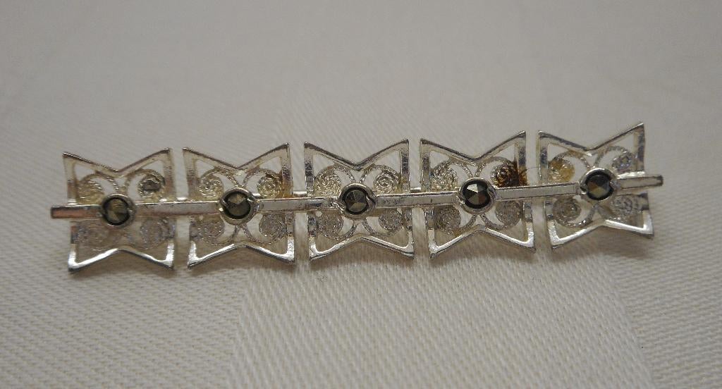 Zilveren vintage broche met markasiet nr.1066, 4 tot 7 cm, Verzenden, Zo goed als nieuw, Zilver