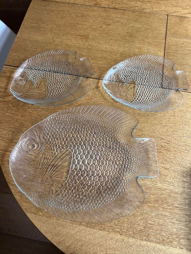 Set v 3 Franse Arcoroc visborden (1XL, 2M), Huis en Inrichting, Keuken | Servies, Gebruikt, Ophalen of Verzenden, Glas, Bord(en)