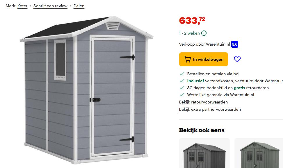 Keter Manor 46 Tuinhuis - 130x192x198cm - Grijs, Kunststof, Tuinhuis, Nieuw, Minder dan 200 cm