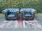 2 x chesterfield Antraciet leren fauteuils !!!, Huis en Inrichting, Fauteuils, Ophalen, Gebruikt, Chesterfield, 75 tot 100 cm