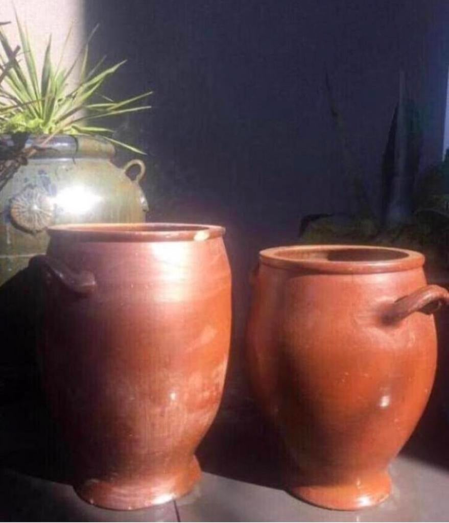 Oude Keulse potten hoge terracotta bloempotten uniek, Gebruikt, Aardewerk of Porselein, Oranje, Ophalen of Verzenden