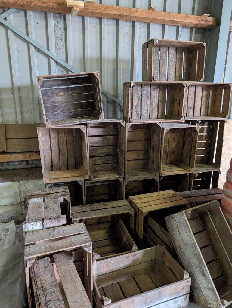 28 Oude houten fruitkistjes, Ophalen, Gebruikt, 40 tot 60 cm, 35 tot 50 cm