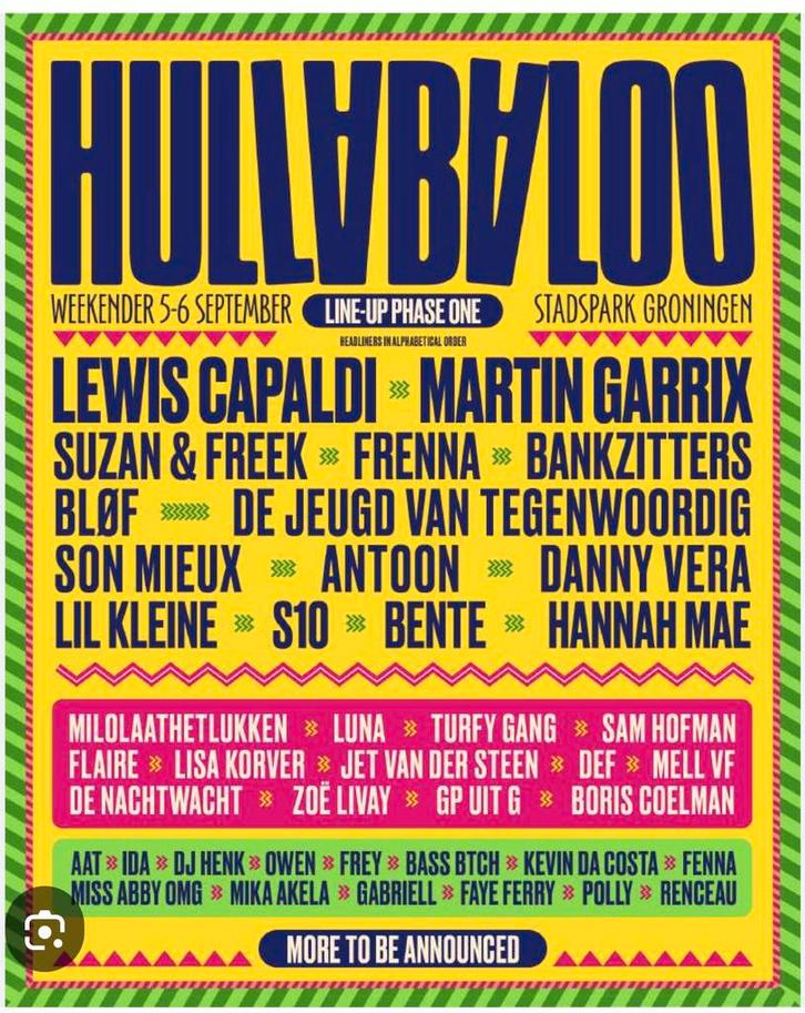 Festival Hullabaloo weekend tickets 5 en 6 september 2026, Tickets en Kaartjes, Concerten | House, Techno en Trance, Drie personen of meer