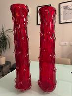 Set van 2 rode glazen vazen, 50 tot 75 cm, Ophalen of Verzenden, Rood, Glas