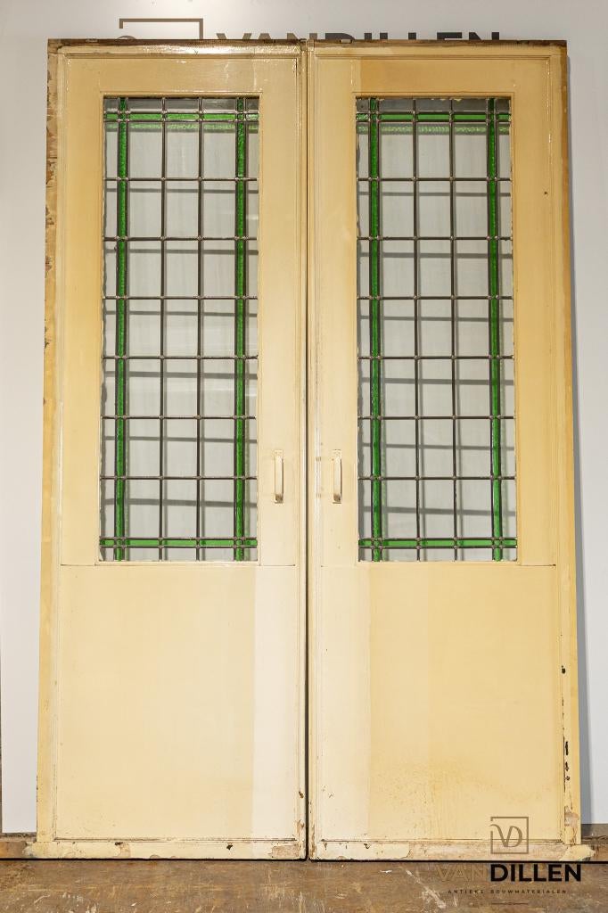 Hele grote antieke ensuite / schuif deuren met glas in lood