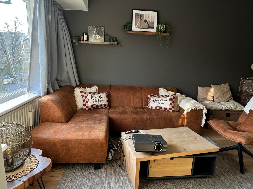 Bank - hoekbank, Huis en Inrichting, Banken | Bankstellen, Ophalen, 250 tot 300 cm, Gebruikt, 100 tot 125 cm