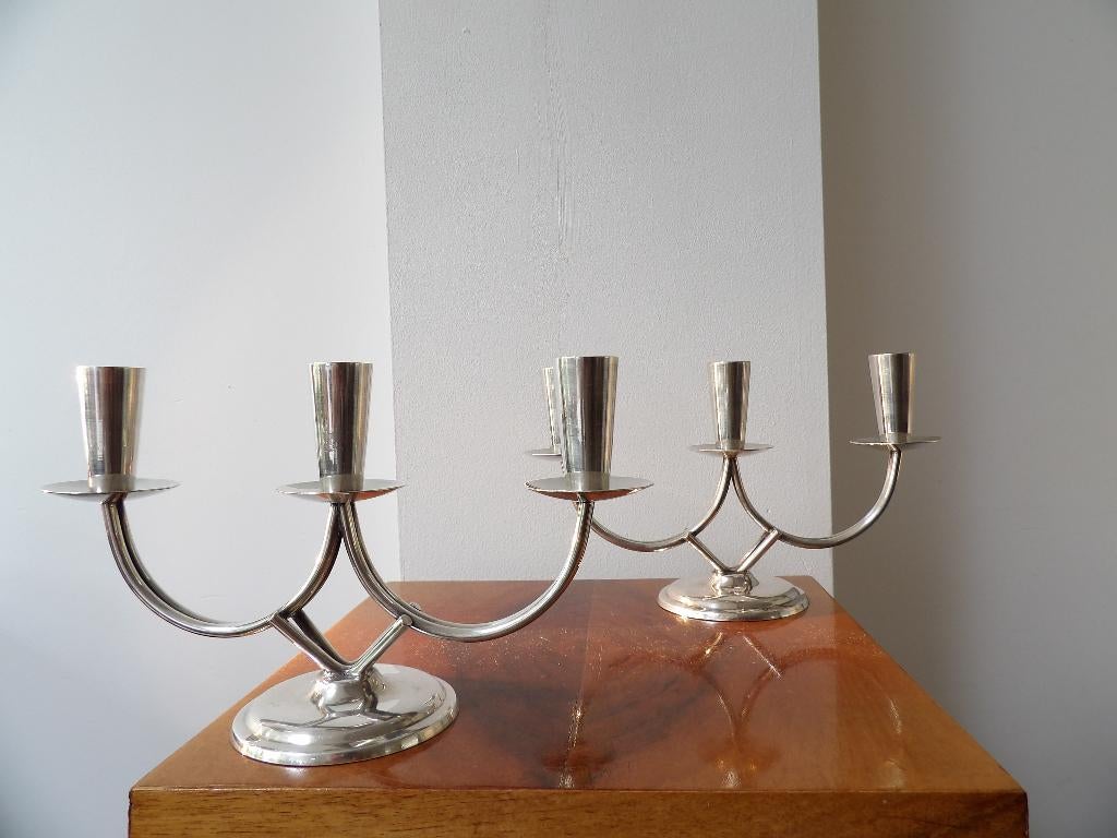 Art Deco Fifties Deense Kandelaars Berg, verzilverd, Ophalen of Verzenden, Zilver