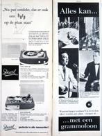 6 vintage advertenties platenspeler 1957-70 platenspelers, Ophalen of Verzenden, Gebruikt, Reclamebord