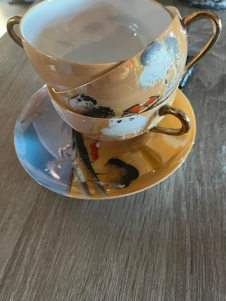 Antiek theekop en schoteltjes klein japans, Ophalen of Verzenden, Zo goed als nieuw, Porselein, Kop en/of schotel