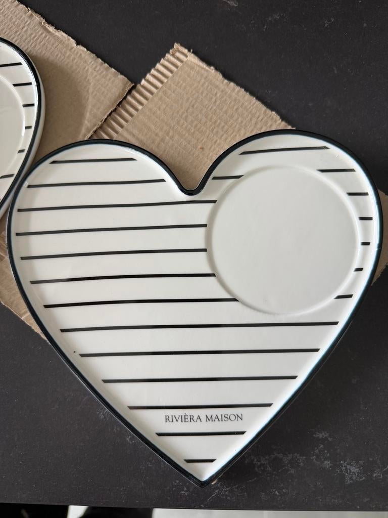 Rivièra Maison gebaksbordjes met kopjeshouder (10 st.), Huis en Inrichting, Keramiek, Nieuw, Ophalen of Verzenden, Bord(en)