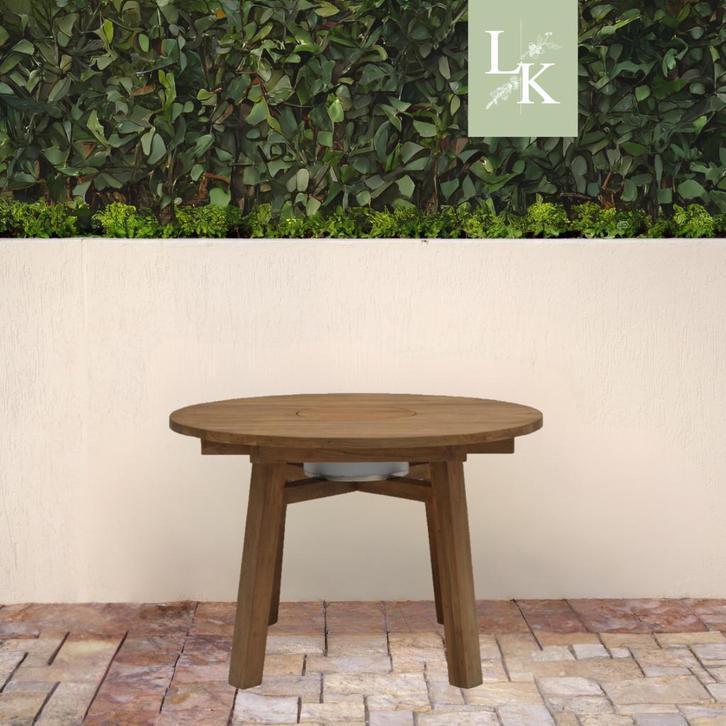 Landelijk klassieke tuintafel - Iceland rond, Tuin en Terras, Tuintafels, Nieuw, Rond, Teakhout, Ophalen of Verzenden