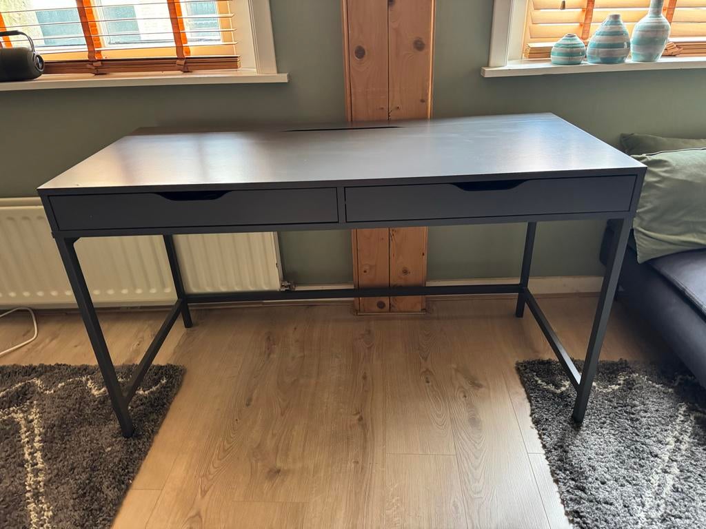 IKEA Alex bureau donkergrijs 132x58 met 2 laden, Ophalen, Gebruikt, Met lades, Metaal