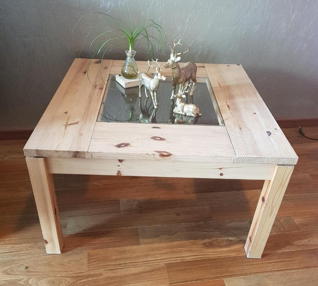 houten salontafel koffietafel salon tafel hout glas vierkant, Huis en Inrichting, Tafels | Salontafels, Ophalen, Gebruikt, 50 tot 100 cm