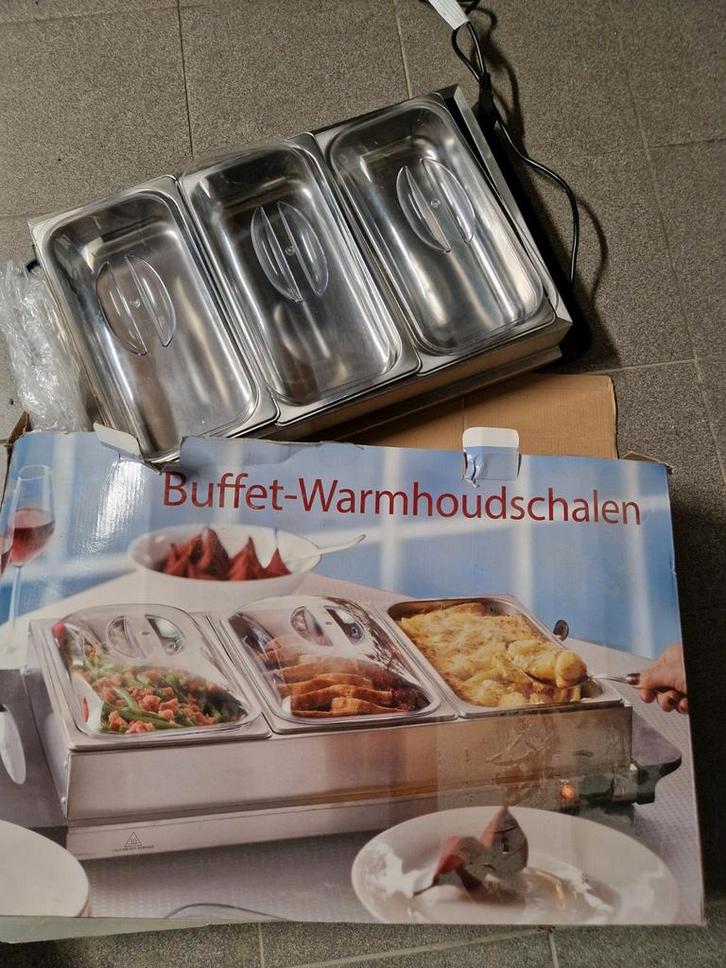 Buffet Warmhoudschalen - 3 RVS Schalen met Deksel, Huis en Inrichting, Keuken | Keukenbenodigdheden, Zo goed als nieuw, Ophalen of Verzenden