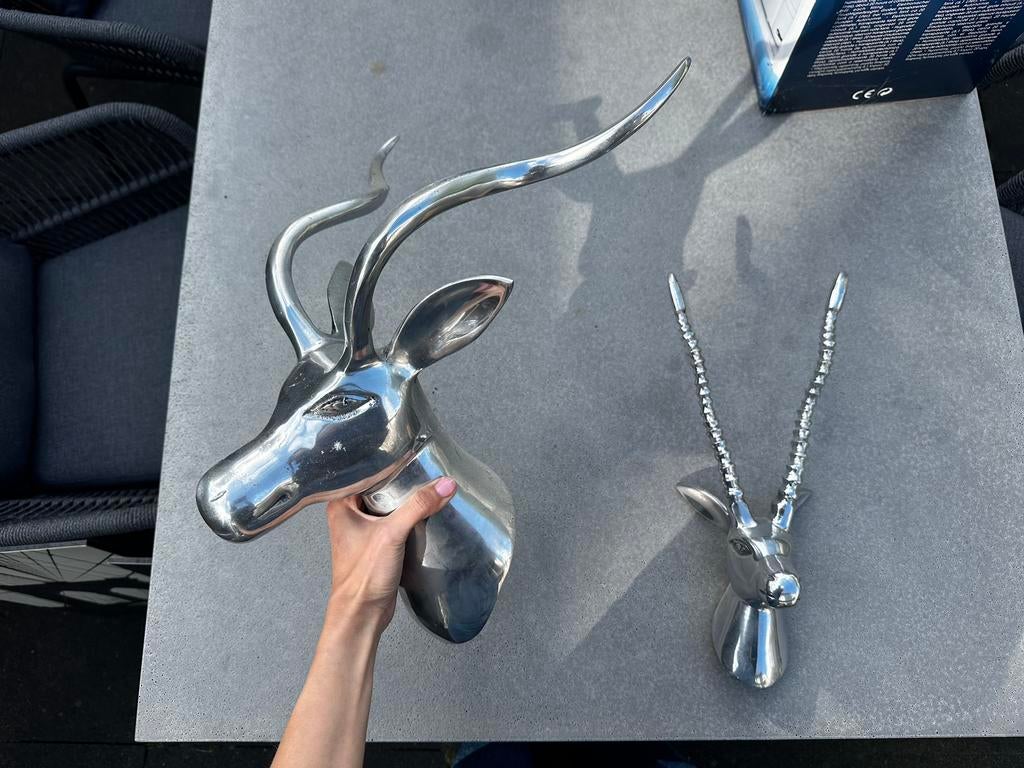 Zilver hertenkoppen RVS | muur decoratie, Ophalen, Zo goed als nieuw