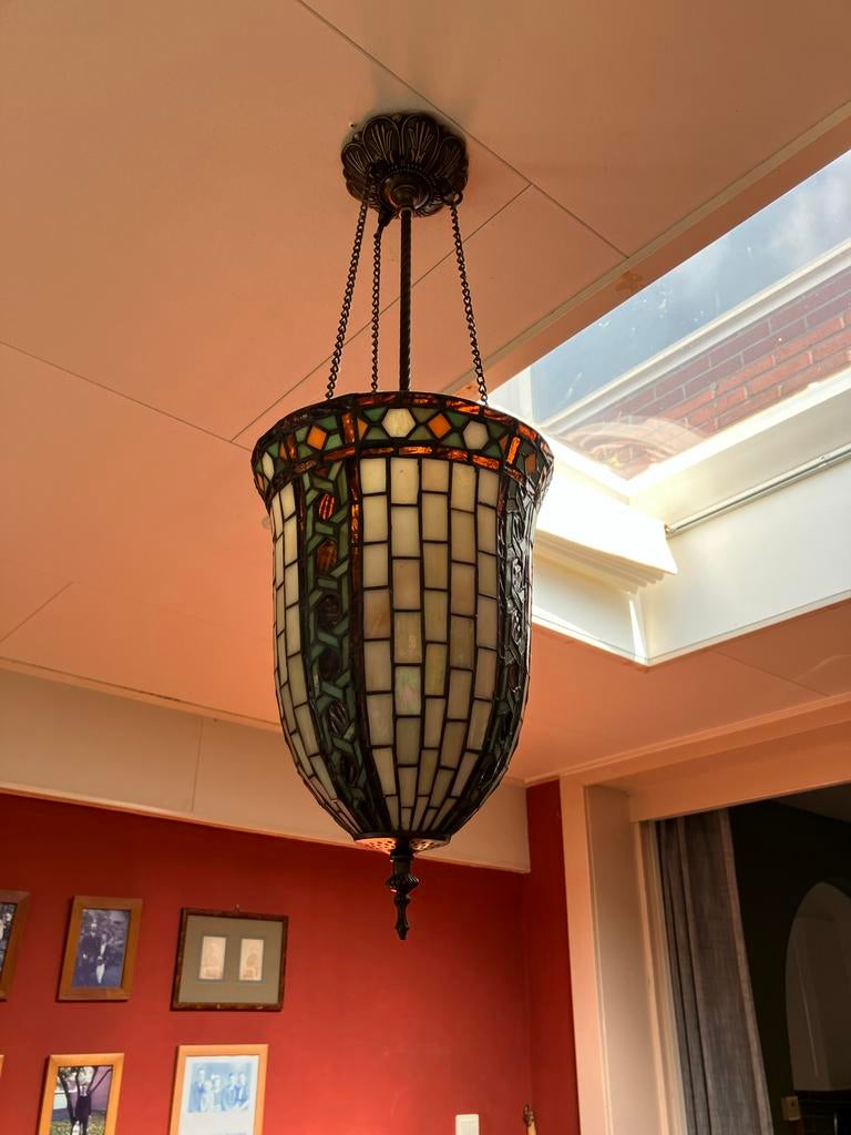 Hanglamp met glas in lood, Huis en Inrichting, Lampen | Hanglampen, Ophalen, Gebruikt, Glas, 50 tot 75 cm