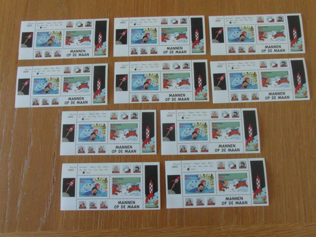 1839 10 velletjes Kuifje Mannen op de maan 1999 Postfris, Ophalen of Verzenden, Na 1940, Postfris
