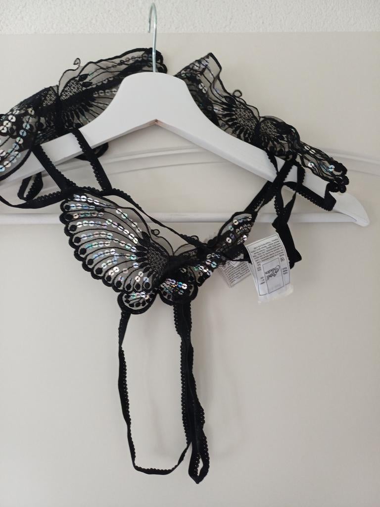 Zwart vlinder lingerie setje met pailletten, Onbekend, Ophalen of Verzenden, Zwart, Setje