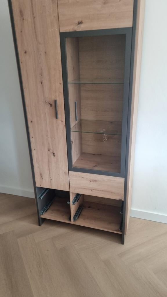 Dressoir Vitrinekast met 2 Laden - Modern Hout en Glas, Ophalen, Met deur(en), Glas, 50 tot 100 cm