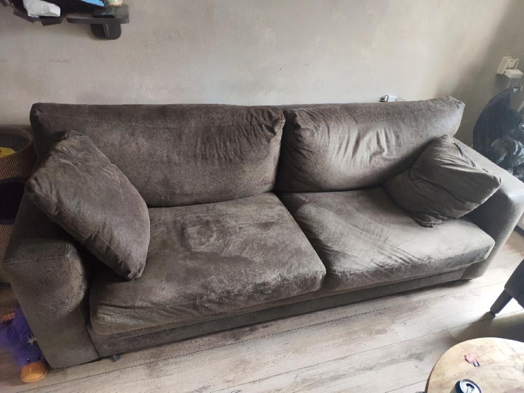 Bruin tweeënhalfzits bankstel, Huis en Inrichting, Gebruikt, 75 tot 100 cm, Ophalen of Verzenden, Stof