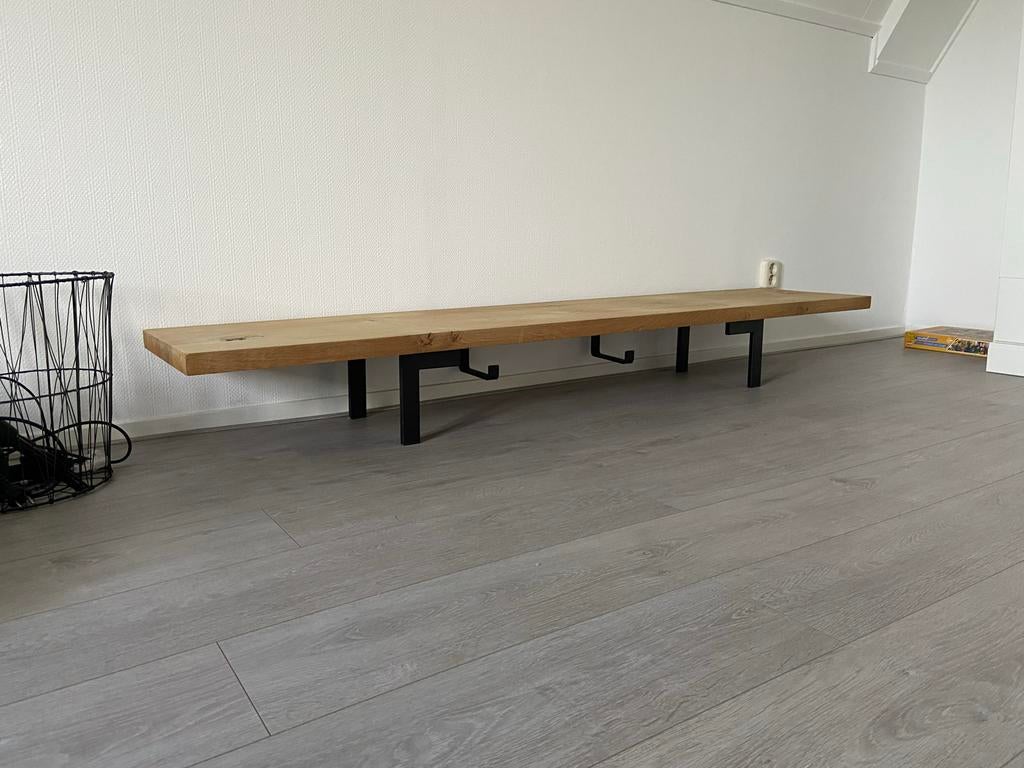 Massief eiken tv-meubel met soundbar haken, Ophalen, Gebruikt, Eikenhout, 200 cm of meer