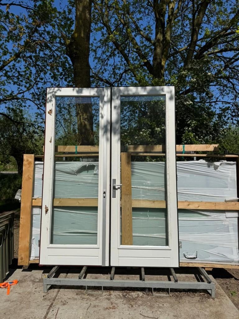 Dubbele hardhouten deuren 94x224 met dubbel glas ., Ophalen, 80 tot 100 cm, 215 cm of meer, Glas