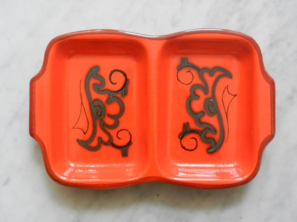 .Flora Gouda plateel tweevaksschaal decor Tokio ex 1, Ophalen of Verzenden