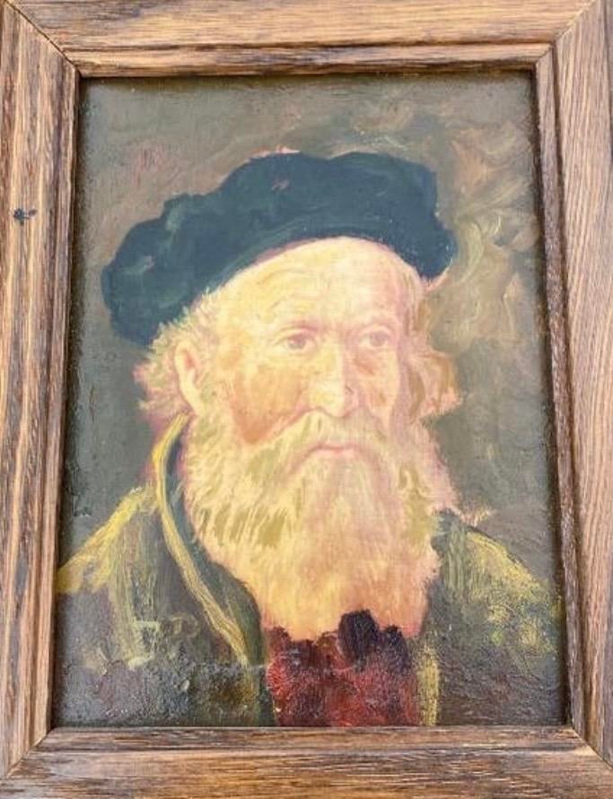 Oud portret schilderij van man met baard en baret, Antiek en Kunst, Kunst | Schilderijen | Klassiek, Ophalen of Verzenden