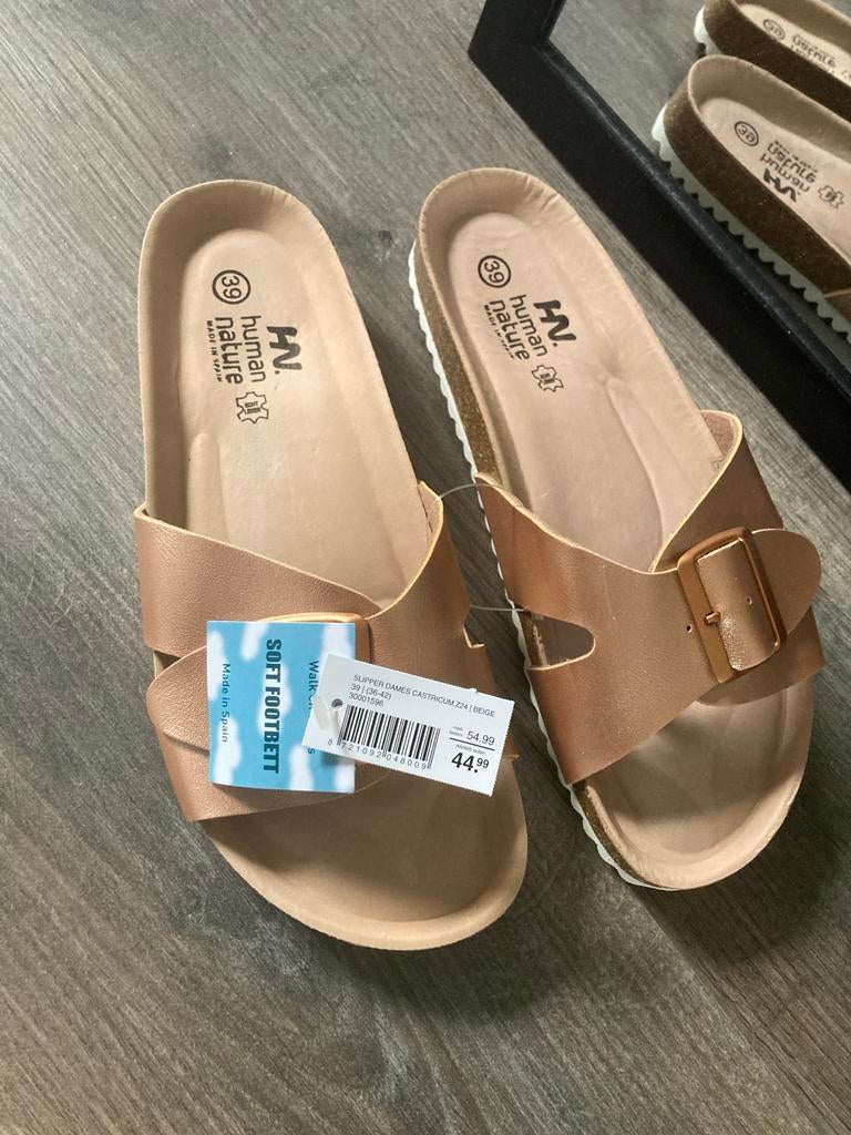 Human Nature slippers met zacht voetbed - Maat 39, Slippers, Beige, Nieuw, Ophalen of Verzenden