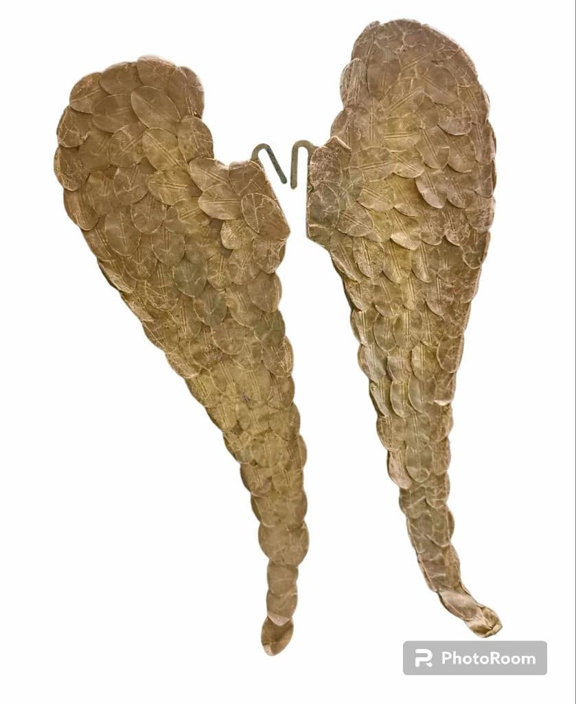 antieke GOUDKLEURIGE DRESDNER PAPPE ENGELEN VLEUGELS, 64 cm, Ophalen of Verzenden