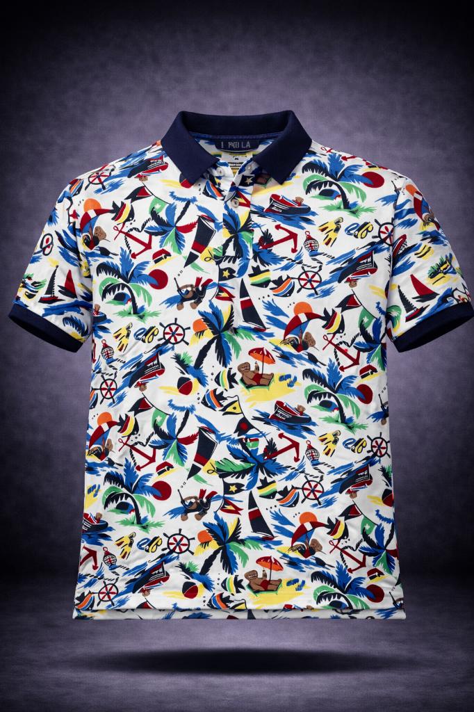 Polo Ralph Lauren Summer Print polo - L - Custom Slim Fit, Maat 52/54 (L), Wit, Ralph Lauren, Ophalen of Verzenden