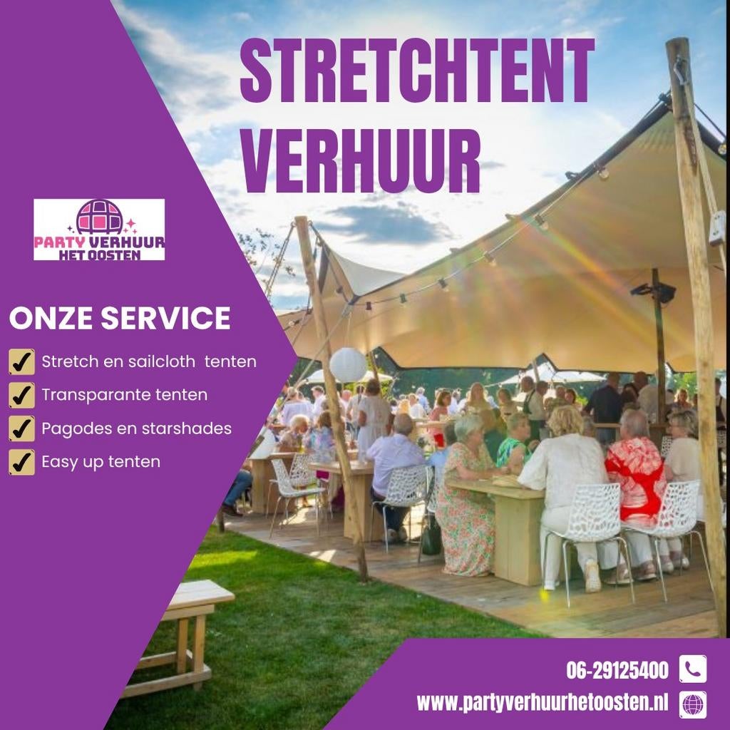 Stretchtent Verhuur- Party Verhuur Het Oosten Enschede, Ophalen, Zo goed als nieuw, Geboorte of Huwelijk