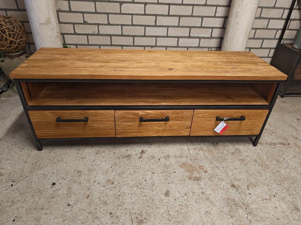 Tv-Dressoir Romaro 150, INDUSTRIEEL, 150 tot 200 cm, Teakhout, NVT