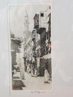 Mooie originele antieke ingelijste ets uit Engeland 37 cm., Ophalen of Verzenden