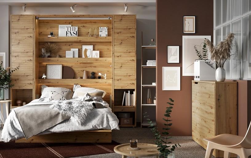 Concept opklapbed verticaal - 160x200 - Eikenkleur, Niet ingevuld, Niet ingevuld, Niet ingevuld