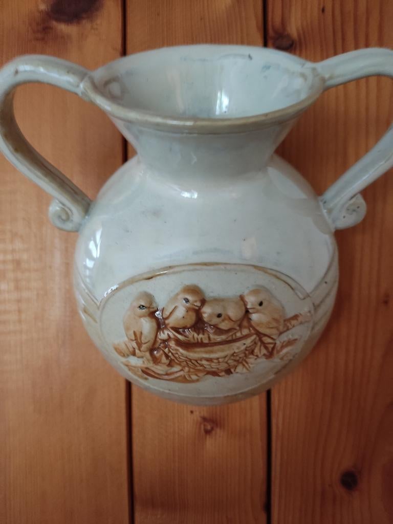 Decoratieve Wandvaas met Vogelnest Reliëf, Ophalen of Verzenden