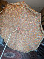 Vintage retro parasol met bloemen en sliertjes / franje, Ophalen, Gebruikt, Kantelbaar, 1 tot 2 meter
