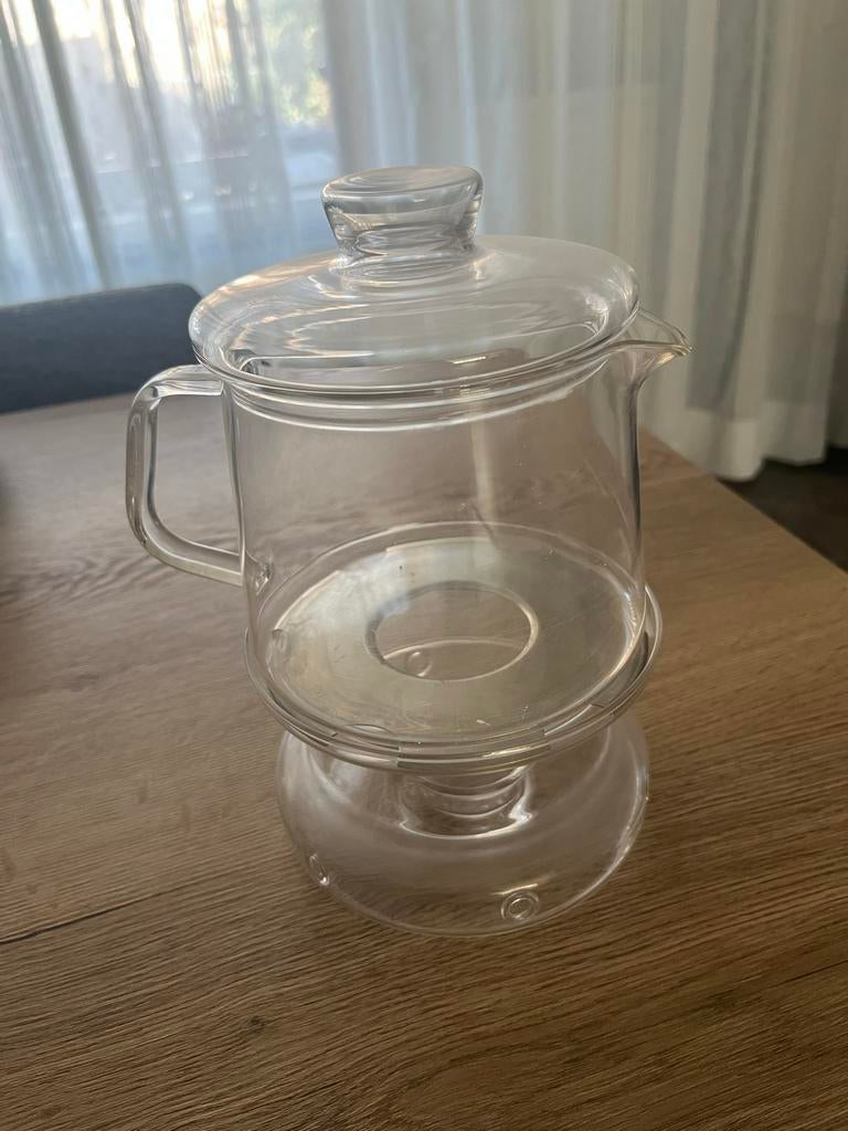 Glazen theepot met warmhouder en waxinelichtje, Huis en Inrichting, Keuken | Keukenbenodigdheden, Ophalen, Gebruikt