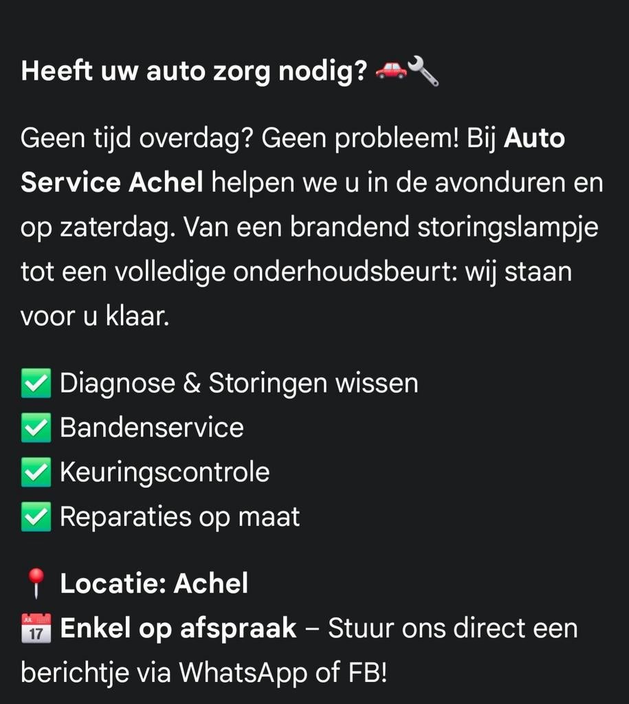 Auto Service/Onderhoud/Reparaties/Banden, Ophalen