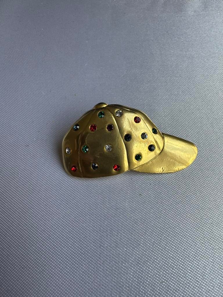 Vintage Rhinestone Hat Cap Gold Tone, Verzenden, Zo goed als nieuw, Goud, Overige materialen