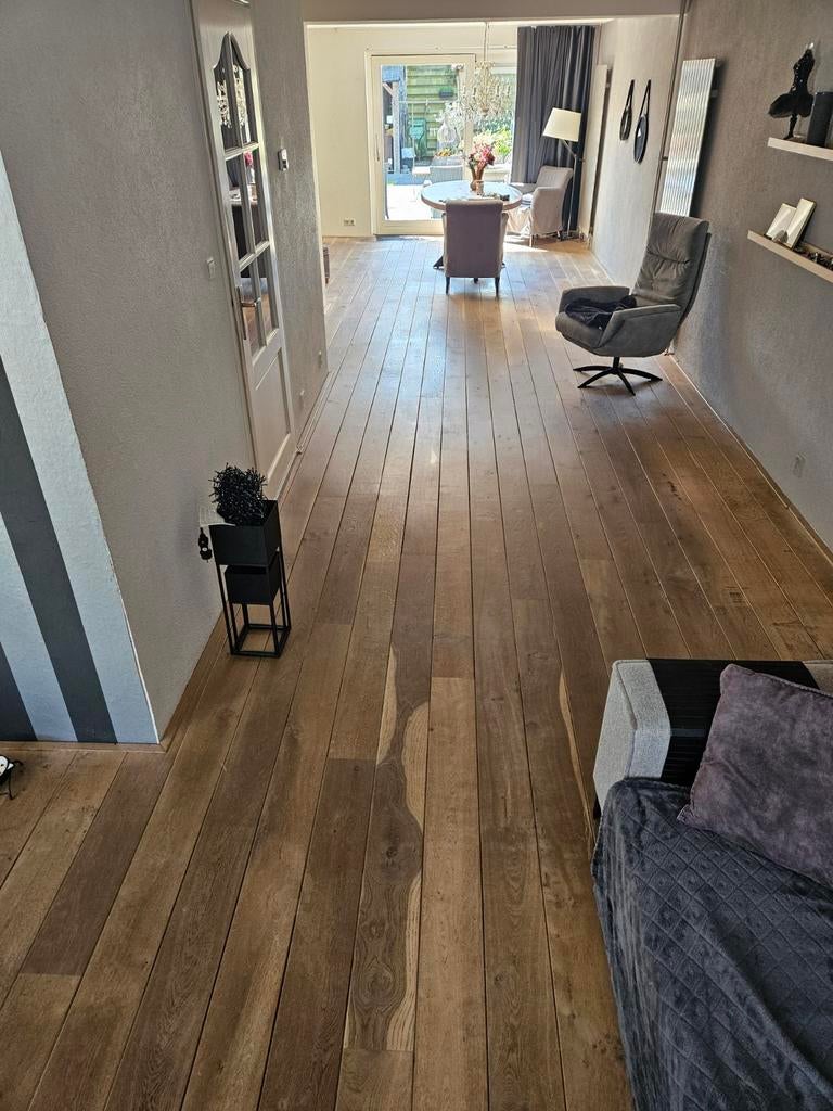 Massief Eikenhouten Vloer (55 m²) – 20 mm dik – Zwevend., Doe-het-zelf en Verbouw, Vloerdelen en Plavuizen, Gebruikt, Vloerdelen of -planken