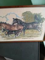 Exclusief handgeborduurd schilderij met paarden, Ophalen of Verzenden