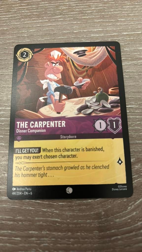Disney Lorcana The Carpenter companion 44-204 6AZS nonfoil, Ophalen of Verzenden, Zo goed als nieuw, Losse kaart