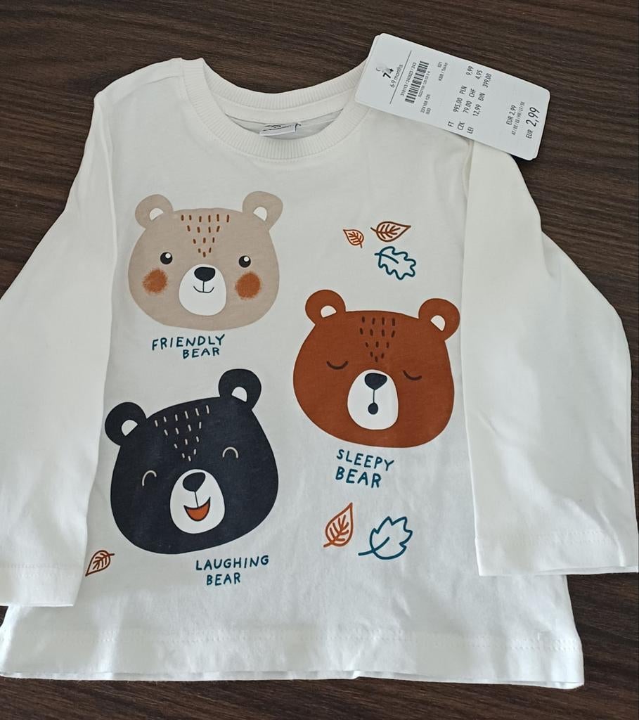 Nieuw Takko shirt maat 74 met leuke beren, Kinderen en Baby's, Ophalen, Nieuw, Jongetje of Meisje, Shirtje of Longsleeve
