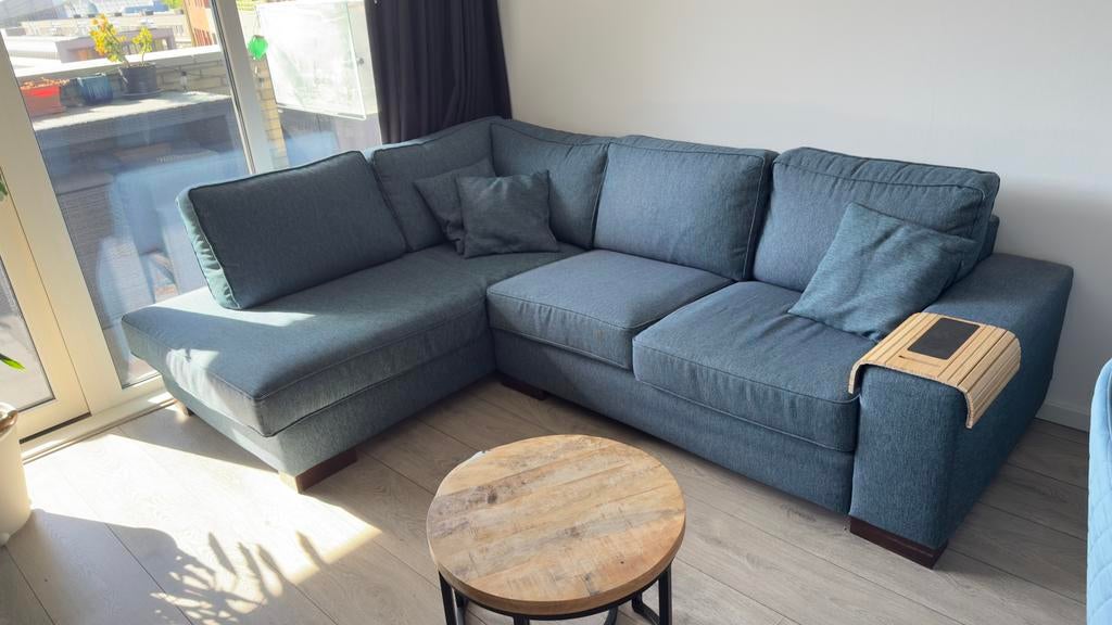 Aqua Blauw stoffen hoekbank, Ophalen, Zo goed als nieuw, Stof