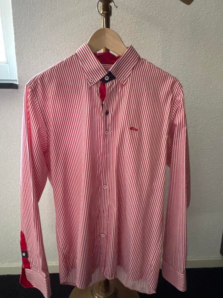 Stijlvol rood-wit gestreept overhemd, maat L, Kleding | Heren, Overhemden, Ophalen of Verzenden, Zo goed als nieuw, Rood, Halswijdte 41/42 (L)