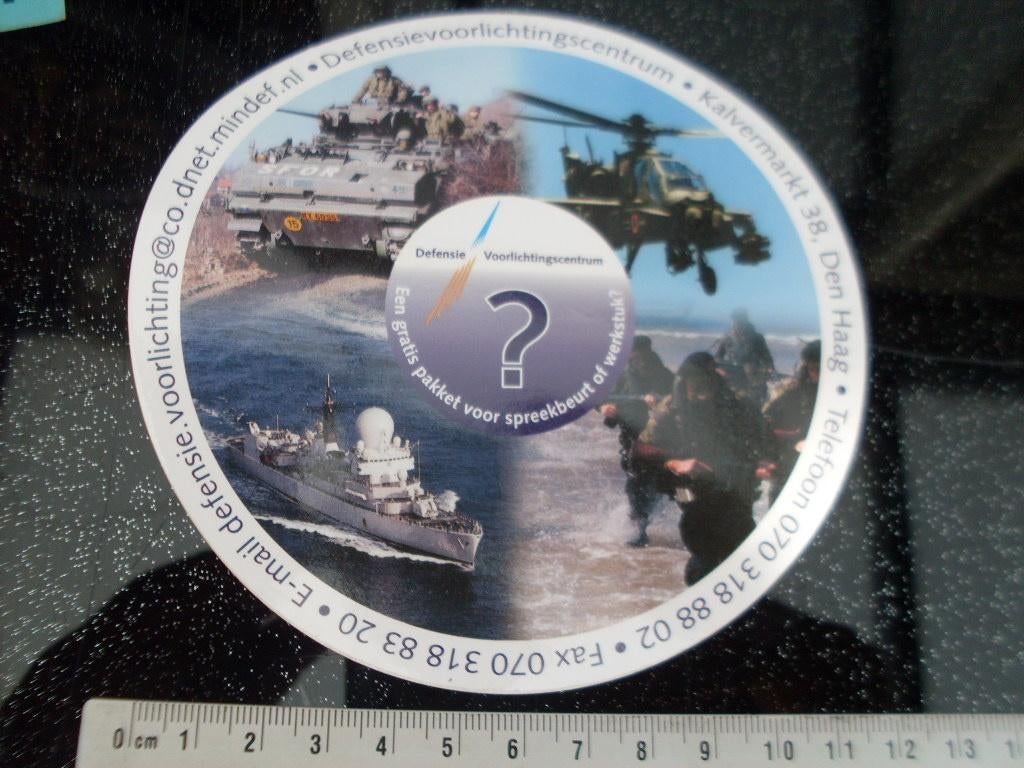 sticker defensie voorlichtingscentrum spreekbeurt werkstuk, Verzenden, Zo goed als nieuw, Bedrijf of Vereniging