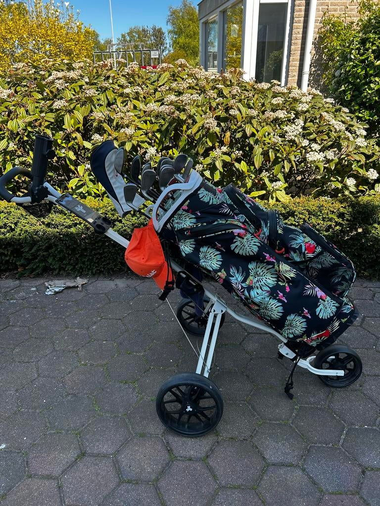 Golfkar golftrolley 3 wielen (duw) wit (zonder tas en clubs), Sport en Fitness, Golf, Ophalen of Verzenden, Gebruikt, Golfkar